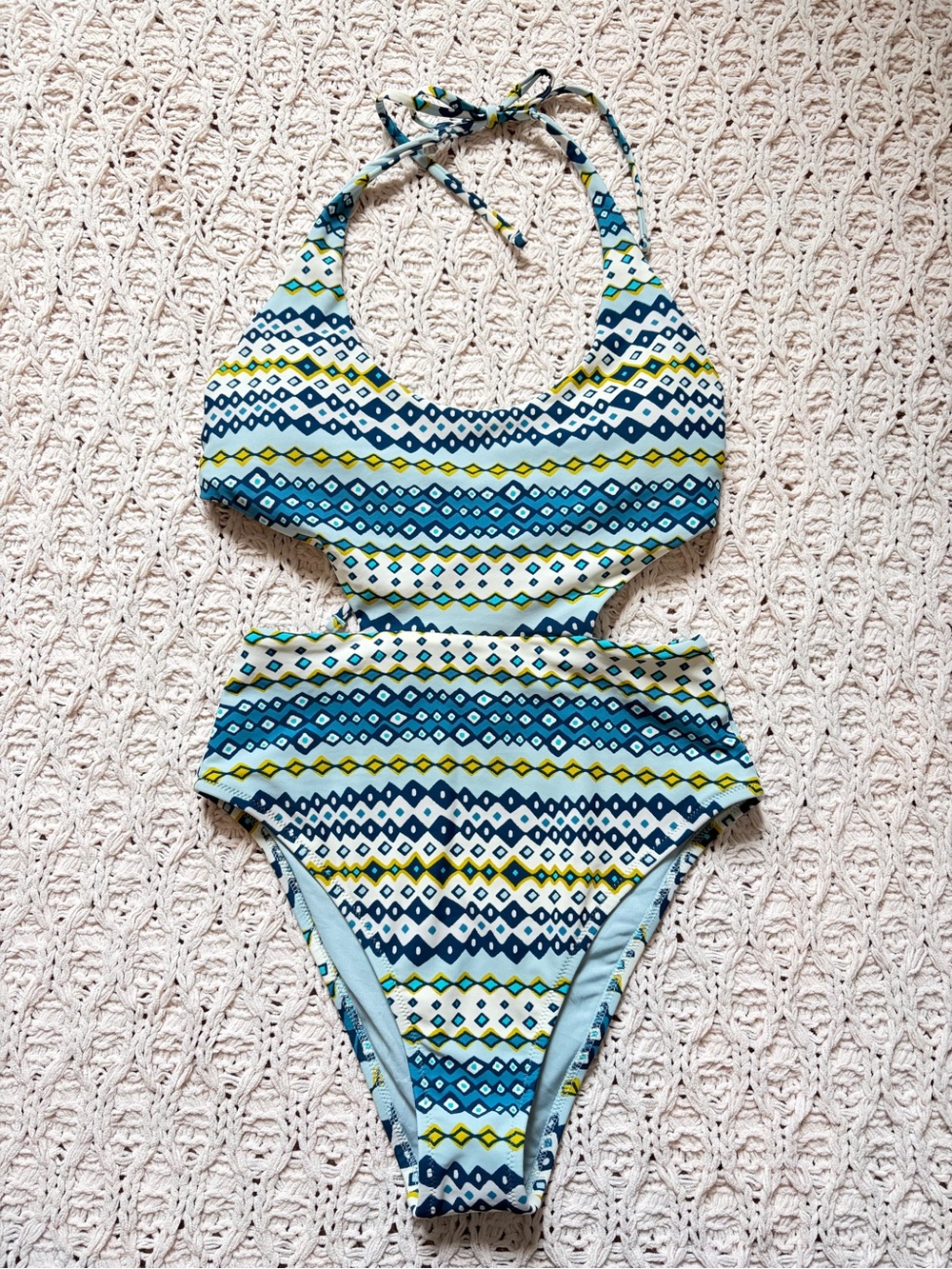 Aerie Women’s One Piece Swimsuit - Geometric Blue & Green - Size Small